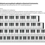 Instrukcja rozklejania naklejek z literami na klawiszach pianina. Pokazano fragmenty klawiatur 49, 54, 61 i 88 klawiszowych z ponumerowanymi klawiszami.
