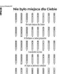 Instrukcja gry na flecie do kolędy "Nie było miejsca dla Ciebie". Pokazuje chwyty dla poszczególnych nut.