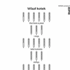 Zapis nutowy piosenki "Wlazł kotek na płotek" na flet prosty. Kalimba nie jest widoczna.