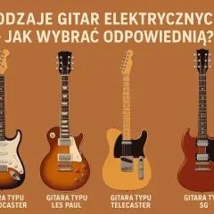 Cztery kultowe gitary elektryczne: Stratocaster, Les Paul, Telecaster i SG. Różne marki, różne brzmienia, idealne dla każdego gitarzysty.