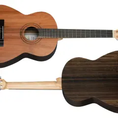 Klasyczna gitara z drewnianym korpusem i podstrunnicą. Widoczna menzura w gitarze, struny i klucze strojeniowe.