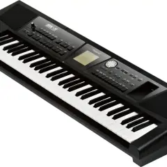 Czarny keyboard Roland BK-5, gotowy do tworzenia muzyki. Idealny do nauki gry na fis piano.