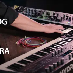 Ręce grają na dwóch syntezatorach: analogowym i cyfrowym. Co to jest syntezator? To instrument tworzący dźwięki.