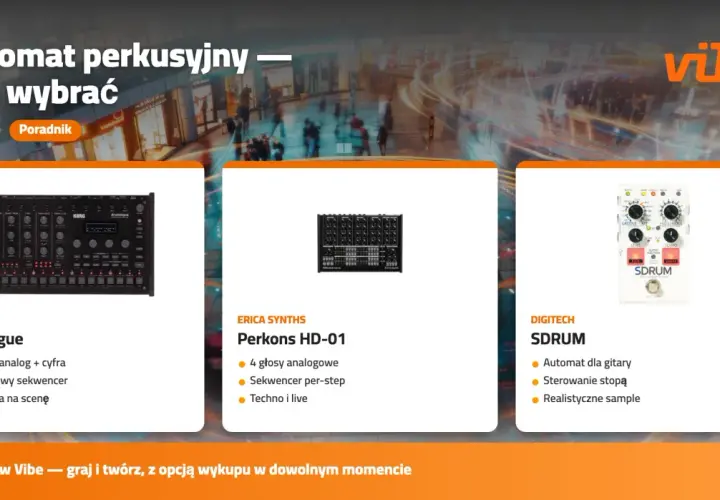 Trzy automaty perkusyjne: Korg Drumlogue, Erica Synths Perkons HD-01 i Digitech SDRUM. Wybierz swój idealny sprzęt do tworzenia rytmów.