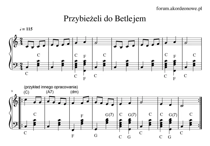 Nuty kolędy "Przybieżeli do Betlejem" z akordami.