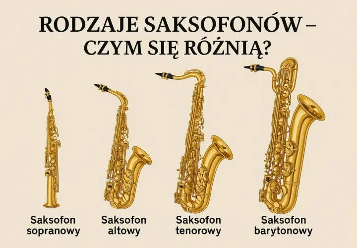 Różne rodzaje saksofonów: sopranowy, altowy, tenorowy i barytonowy, prezentują odmienne rozmiary i kształty, każdy z nich oferuje unikalne brzmienie.