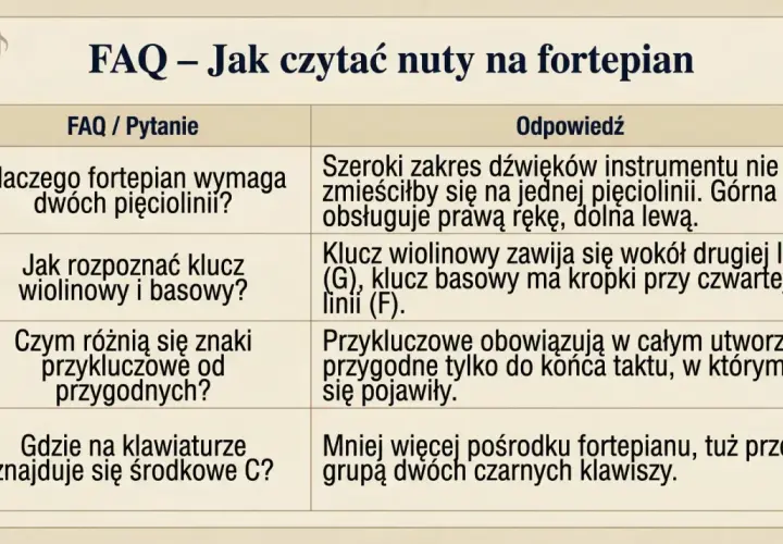 FAQ o nauce nut od podstaw na fortepian: wyjaśnienie kluczy, znaków i położenia środkowego C.