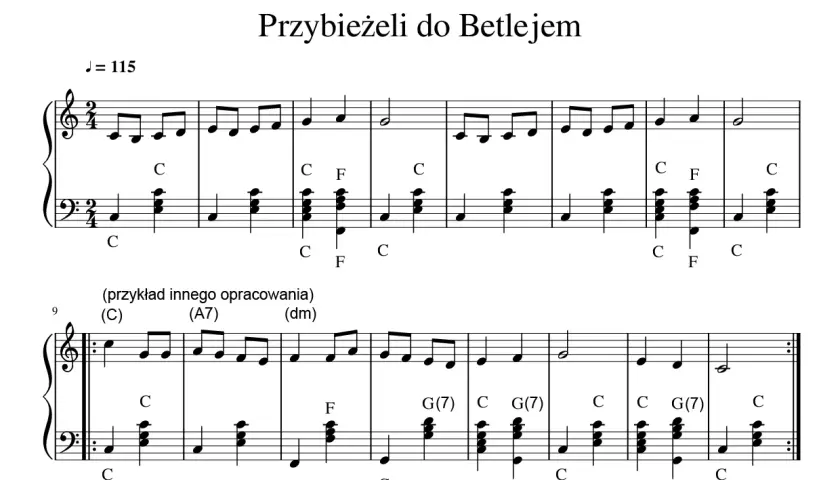 Nuty kolędy "Przybieżeli do Betlejem" z akordami.