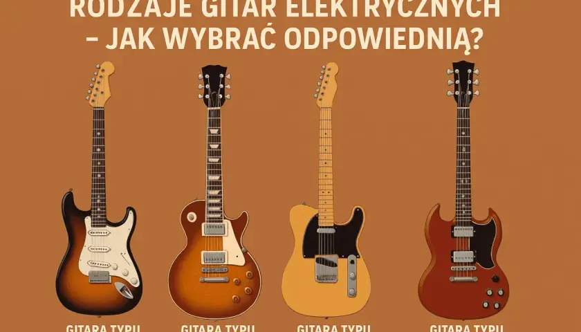 Cztery kultowe gitary elektryczne: Stratocaster, Les Paul, Telecaster i SG. Różne marki, różne brzmienia, idealne dla każdego gitarzysty.