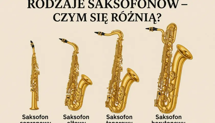 Różne rodzaje saksofonów: sopranowy, altowy, tenorowy i barytonowy, prezentują odmienne rozmiary i kształty, każdy z nich oferuje unikalne brzmienie.