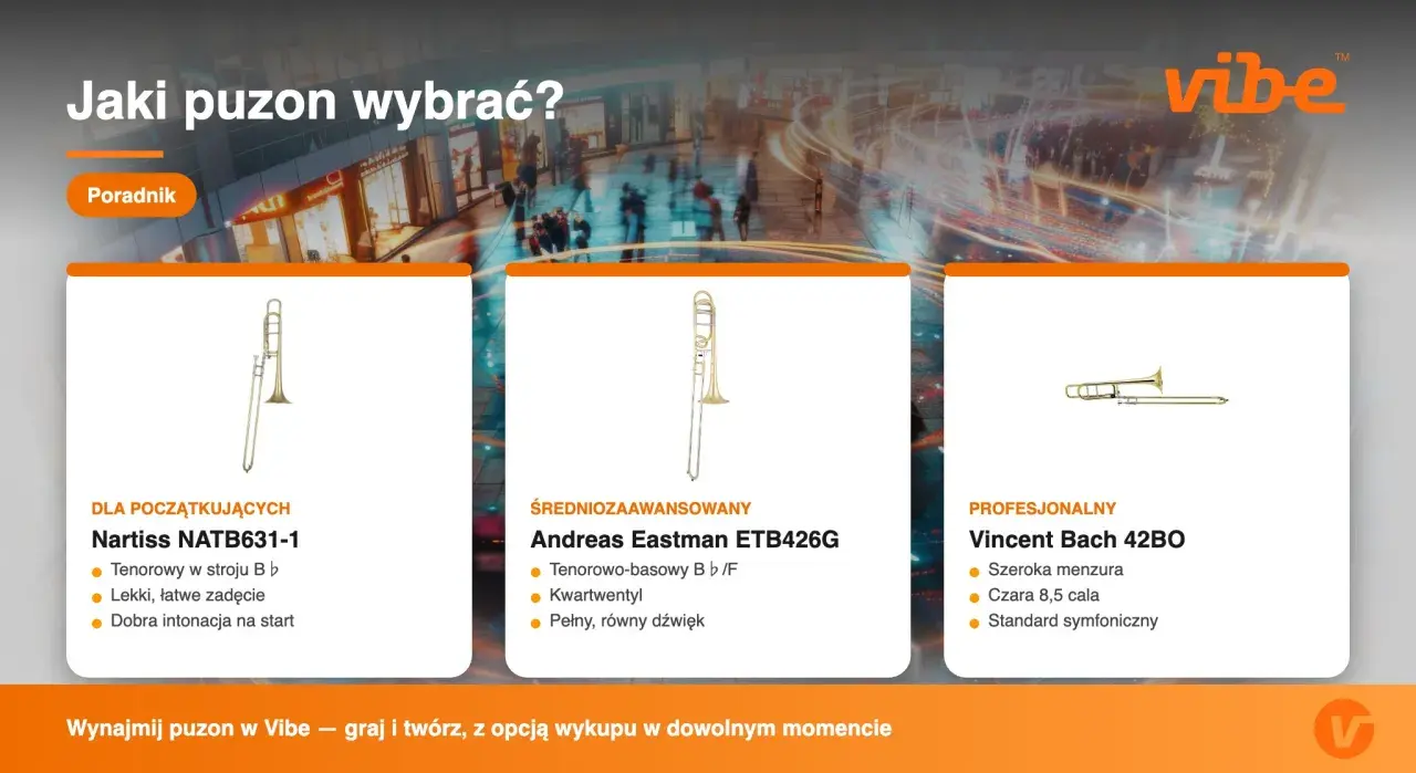 Trzy rodzaje puzonów: dla początkujących, średniozaawansowanych i profesjonalnych.