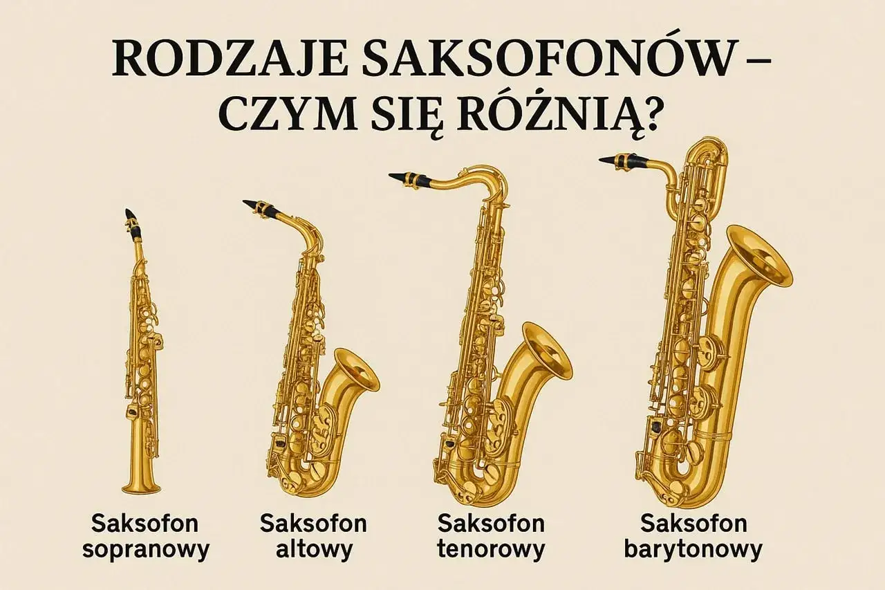 Różne rodzaje saksofonów: sopranowy, altowy, tenorowy i barytonowy, prezentują bogactwo brzmień i rozmiarów.