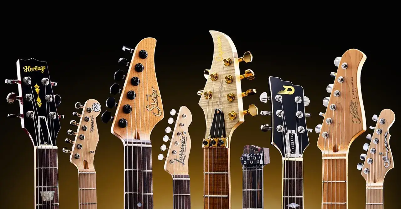 Główki gitar elektrycznych różnych marek gitar elektrycznych: Heritage, Reverend, Subo, Jarrivés, Duesenberg, Xotic, Comanche.